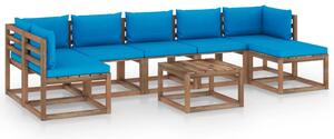 Set mobilier de grădină, 8 piese, cu perne albastru deschis