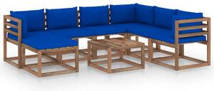 Set mobilier de grădină cu perne albastre, 8 piese