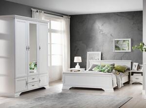 Mobilier dormitor alb IDENTO 2, cu pat 160x200, dulap cu 5 usi si 2 se