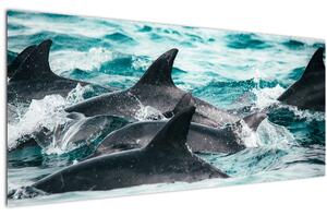 Tablou - Delfini în ocean (120x50 cm)