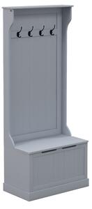 HOMCOM Cuier 3 în 1 cu 4 Cârlige, Bancă Depozitare și Cuier, Mobilier cu Spațiu de Depozitare, 71,5x39,5x170 cm, Gri | Aosom Romania