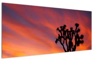 Tablou apus de soare deasupra siluetei unui copac (120x50 cm)