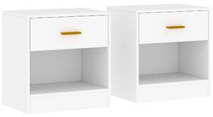 HOMCOM Set de 2 Noptiere Moderne cu Sertar și Raft Deschis din Pal Melaminat, 39x28x41 cm, Alb | Aosom Romania