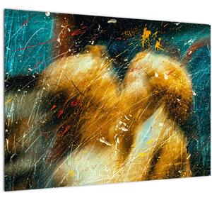 Tablou pe sticlă - Îngerii sărutăndu-se (70x50 cm)