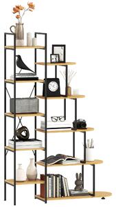 HOMCOM Raft Bibliotecă cu 10 Niveluri, Stil Industrial din PAL și Oțel, 111.5x32x170 cm, Negru și Lemn Natural | Aosom Romania