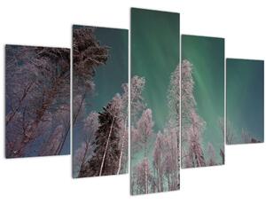 Tablou cu aurora borealis deasupra pomilor înghețați (150x105 cm)