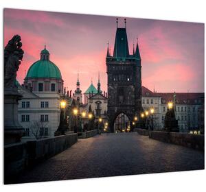 Tablou pe sticlă - Pe podul lui Carol,Praga (70x50 cm)