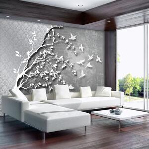 Fototapet - Copac argintiu cu păsărele (254x184 cm)