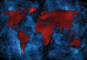 Fototapet - Harta roșie a lumii fundal albastru (152,5x104 cm)