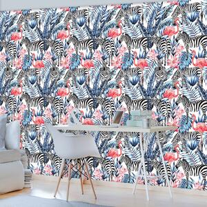 Fototapet - Mozaic - zebra cu flamingo (152,5x104 cm)