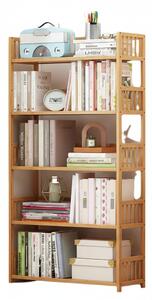 Biblioteca bambus 5 rafturi, 80x25x133 cm, design natural