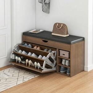 Pantofar tip Bancheta cu Rafturi, Alb/Maro - Maro / 100 x 34 x 51 cm