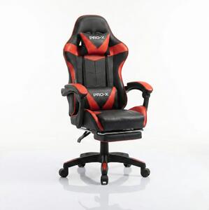 PRO-X COMFORT Scaun Gaming cu Suport pentru Picioare, Negru-Rosu