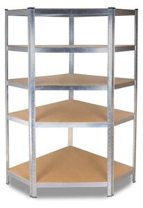 Raft metalic de colt, 5 polițe MDF, cadru oțel galvanizat, 175 kg/poliță, 180×90×40 cm