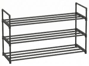 Suport Pantofi Metalic, 3 Niveluri, Capacitate 12-15 Perechi, Stivuibil, 92 x 30 x 54 cm, Negru