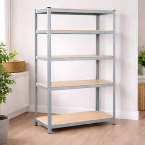 Raft metalic cu 5 polițe MDF, cadru din oțel galvanizat, 150×70×35 cm, 175 kg/poliță