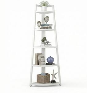 Raft biblioteca de colt cu 5 polite, alb, 52 x 34 x 110cm