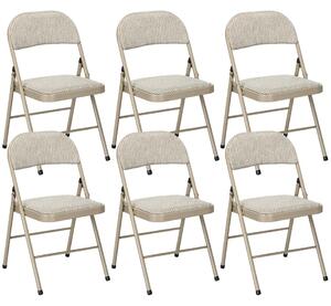 Set de 6 Scaune Pliabile din Metal, Sezut Tapitat din Piele PU, Spatar Deschis