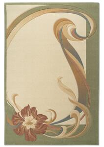 Covor lana Premium, 0281-1-51038, verde/Roz, model floral