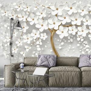 Fototapet - Copac și flori albe (254x184 cm)