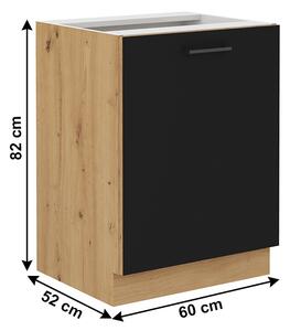 Dulap inferior de bucătărie Meriel 60 D 1F BB (negru + Stejar artisan). 1033975