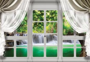 Fototapet - Privire spre geam cu cascade (152,5x104 cm)