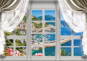 Fototapet - Privire din geam spre cascade (152,5x104 cm)