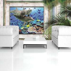 Fototapet - Delfinii și peștii sub mare (152,5x104 cm)