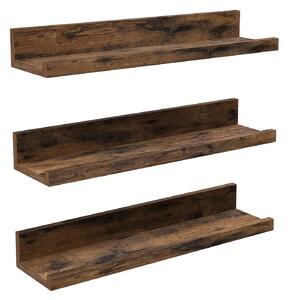 Set 3 buc rafturi de perete TAYLOR 38x10 cm, maro rustic
