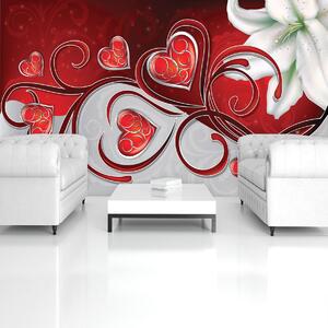 Fototapet - Arta abstractă - inima și flori (152,5x104 cm)