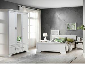 Mobilier dormitor alb IDENTO 2, cu pat 160x200, dulap cu 5 usi si 2 se