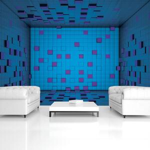 Fototapet - 3D încăpere din cuburi albastre (152,5x104 cm)