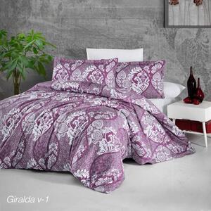 Lenjerie premium Lux Satin 100% Bumbac 4 piese king size 240 x 260 cm, Moderna, Mov, Clasy GIRALDA V1