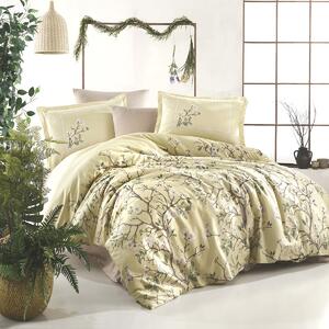 Lenjerie premium Lux Satin 100% Bumbac 4 piese king size 240 x 260 cm, Moderna, Galben, Clasy ALVIN V2