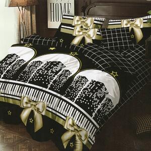 Lenjerie de pat dublu bumbac Finet 6 piese 220 x 240 cm, Elegant, Alb Negru, Ralex Pucioasa M147