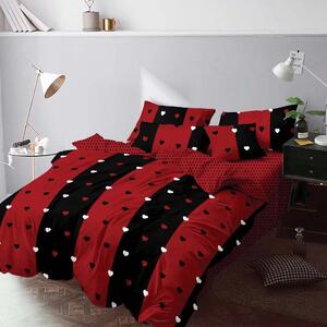 Lenjerie de pat dublu bumbac Finet 6 piese 220 x 240 cm, Inimioare, Rosu Negru, Ralex Pucioasa M114