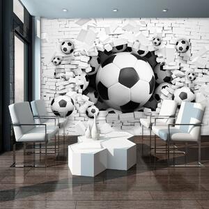 Fototapet - 3D fodbal în Brickwall (254x184 cm)