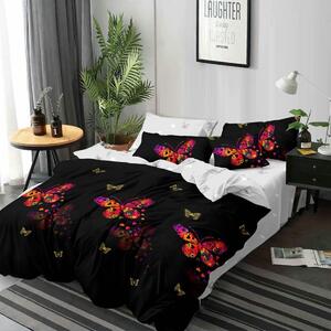 Lenjerie de pat dublu bumbac Finet 6 piese 220 x 240 cm, Imprimeu fluturi, Gri Negru, Ralex Pucioasa M104