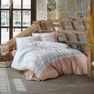 Lenjerie de pat dublu Bumbac 100% Ranforce 4 piese king size 240 x 260 cm, Floricele, Alb / Bej, Clasy ZEMDA V2