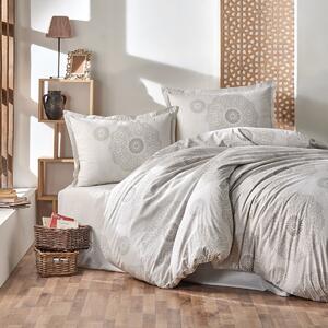 Lenjerie de pat dublu Bumbac 100% Ranforce 4 piese king size 240 x 260 cm, Eleganta, Bej, Clasy LOSA