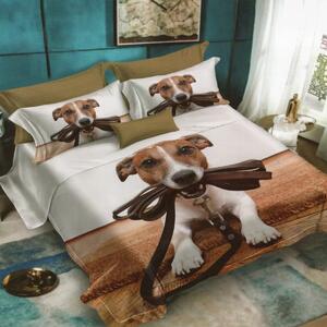 Lenjerie de pat dublu bumbac Finet 3D 6 piese 220 x 240 cm, Catelusi, Alb Bej, Pucioasa FN3D34