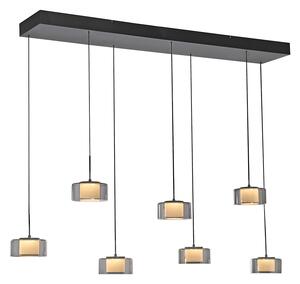 Lampă suspendată neagră cu sticlă fumurie, inclusiv LED 7 lumini Easylift - Rika
