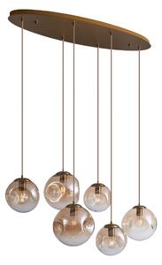 Lampă suspendată Art Deco alamă cu placă de tavan ovală și sticlă ambră 6 lumini - Douglass