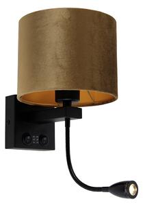 Aplică neagră cu abajur din catifea bronz 18cm - Brescia