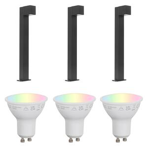 Set de 3 lămpi inteligente de exterior negre 65cm IP44 - Baleno