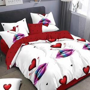 Lenjerie de pat dublu bumbac Finet 6 piese 220 x 240 cm, Inimioare rosii, Ralex Pucioasa M157