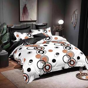 Lenjerie de pat dublu bumbac Finet 6 piese 220 x 240 cm, Modern, Alb Negru, Ralex Pucioasa M172