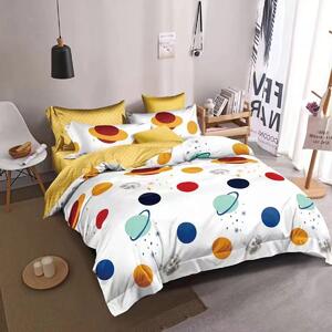 Lenjerie de pat dublu bumbac Finet 6 piese 220 x 240 cm, Planete, Alb Galben, Ralex Pucioasa M168