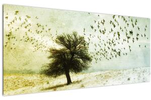 Tablou - cu multe păsări pictate (120x50 cm)