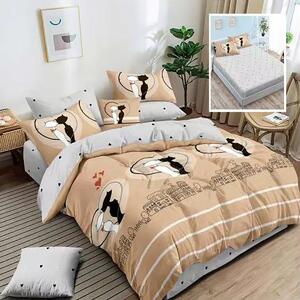 Lenjerie de pat dublu bumbac Finet 6 piese cu elastic la cearsaf 180 x 200 cm, Pisicute, Bej Gri, Ralex Pucioasa HF6P38